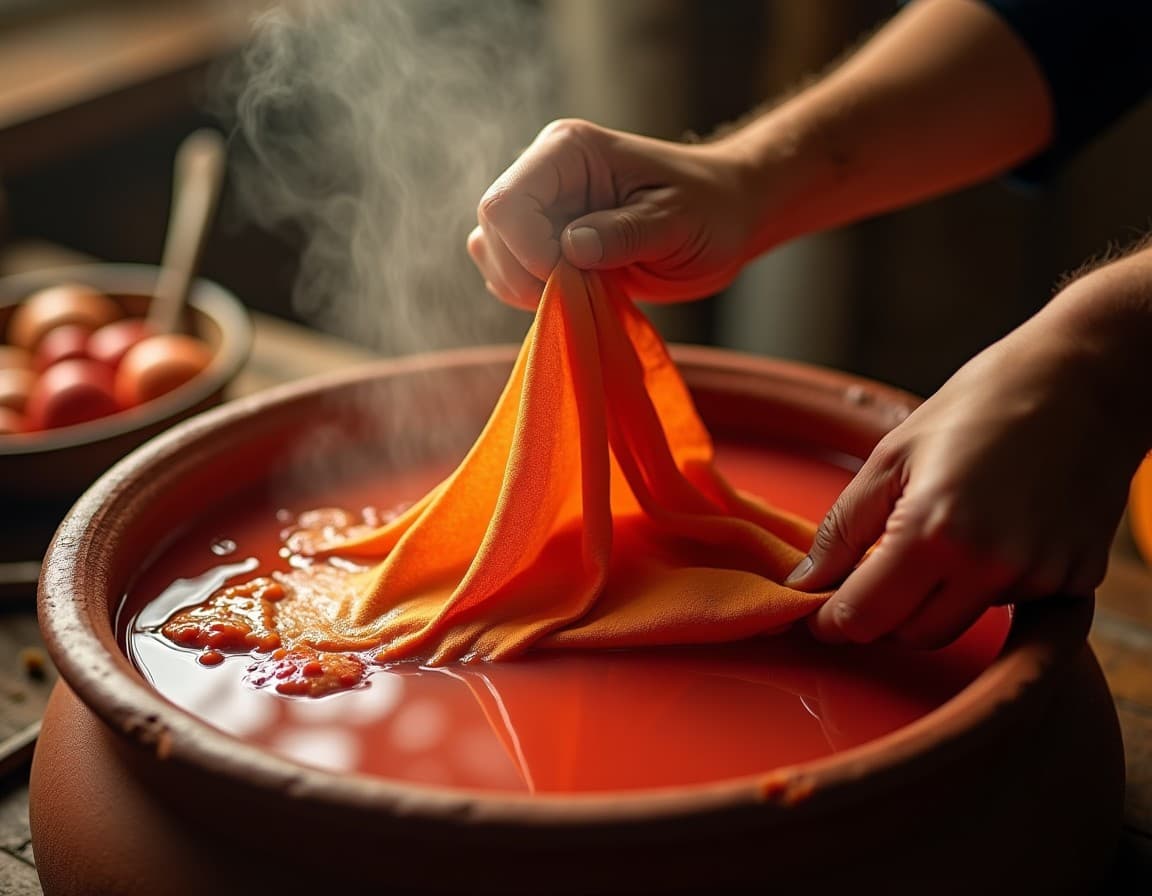 Silk being dyed with pomegranate