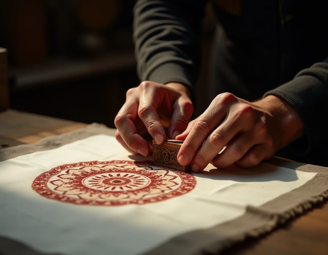 Galib stamp pressed onto silk